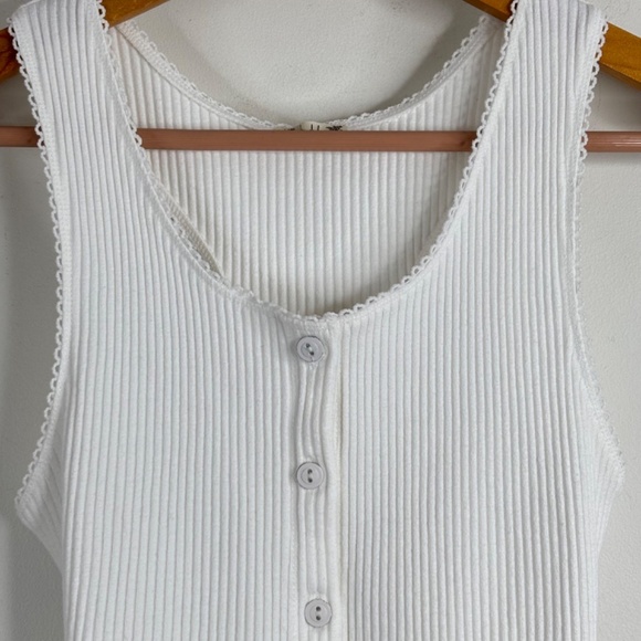 Free People Most Wanted Tank S White Ribbed Button Front 90s Cottage Minimalist - Picture 4 of 10